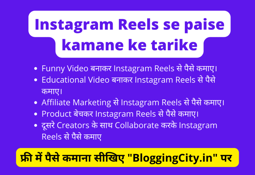 Instagram Reels se Paise Kamane Ke Tarike in Hindi 
